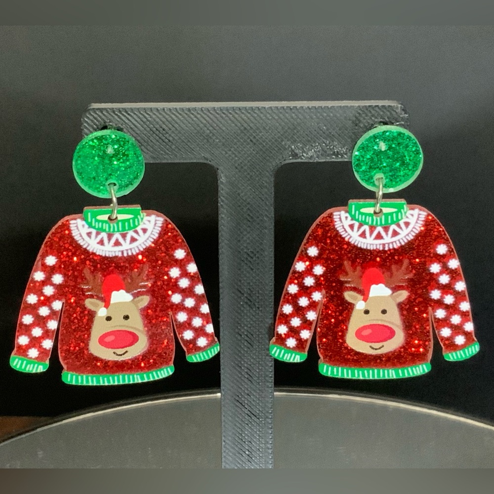 Final markdown Christmas Sweater Sparkly Lightweight Acrylic Earrings